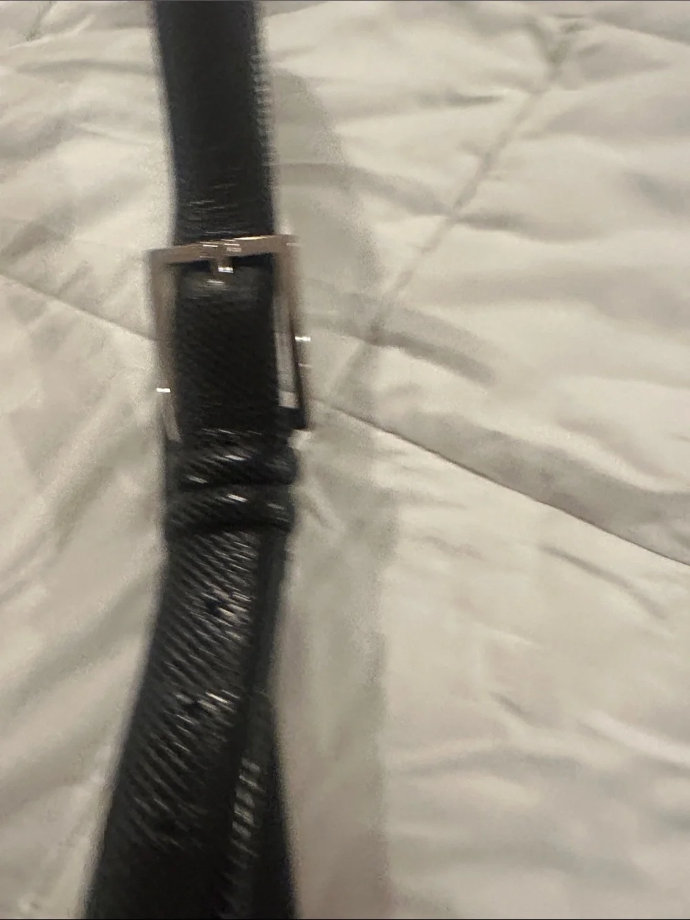 Textured Black Leather Belt with Silver Buckle